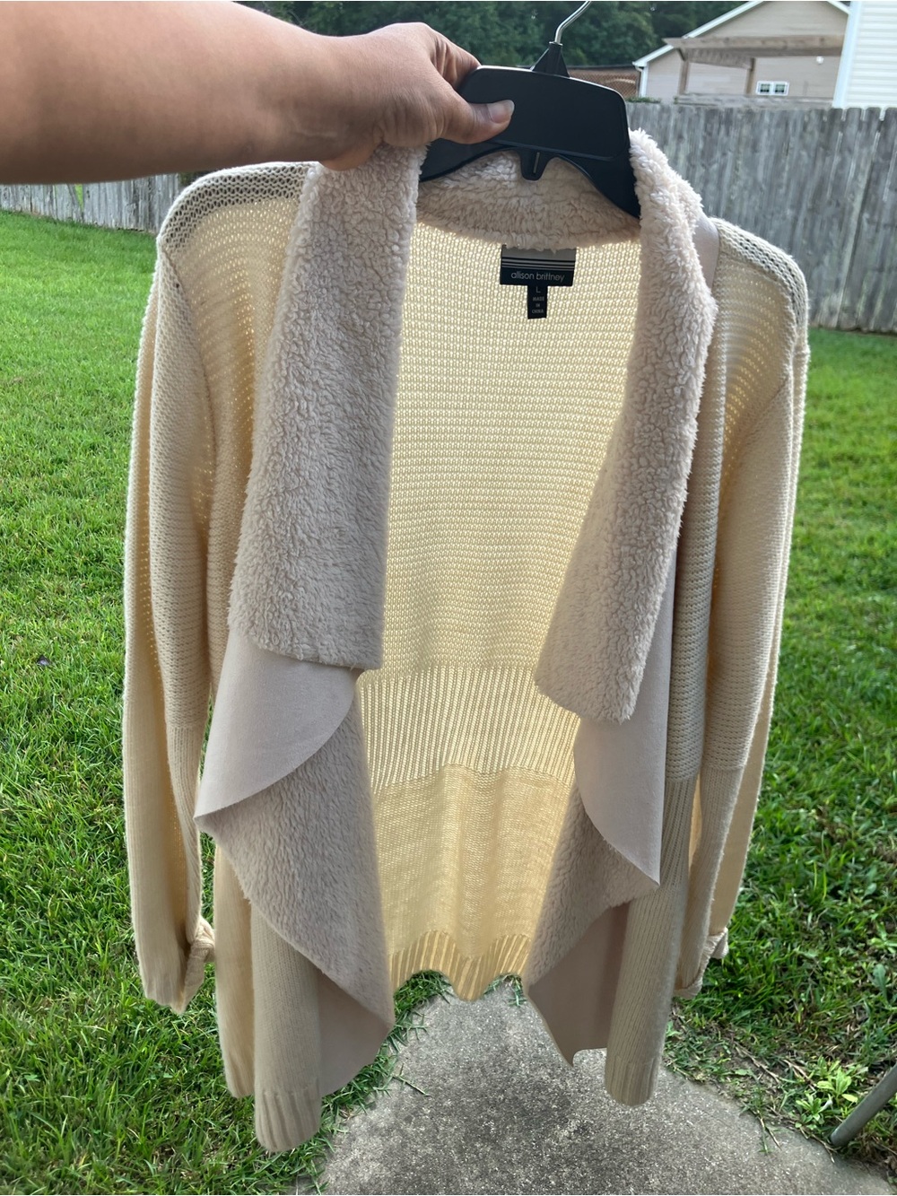 Allison Brittney Cream Sherpa-Trim Open Cardigan